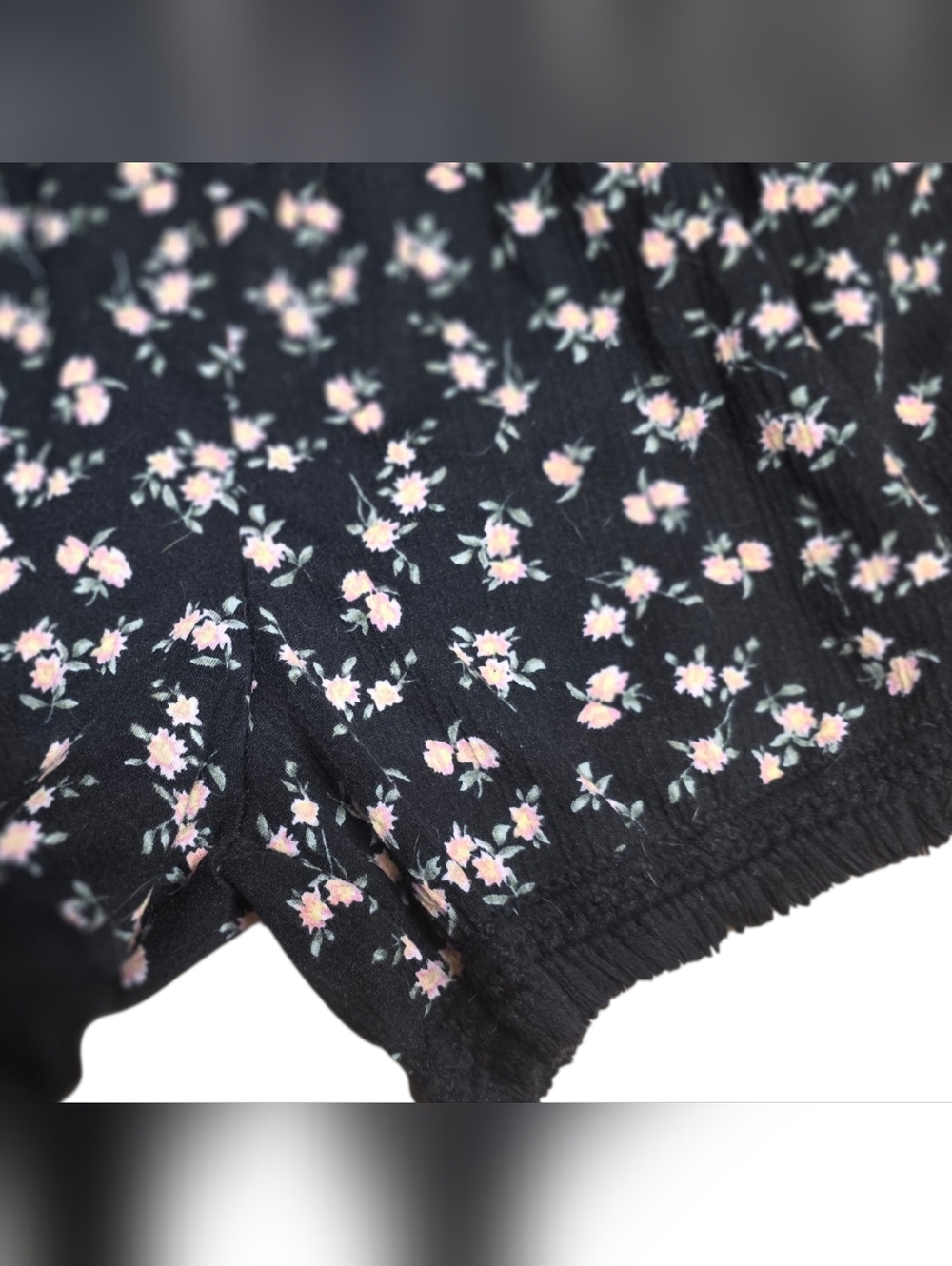 Pink Floral On Black Elastic Waist Shorts - Picture 5 of 5